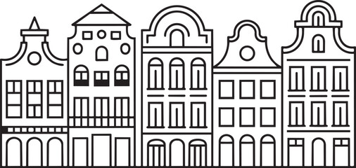 Naklejka premium European Old Town Buildings Architecture Outline Vector