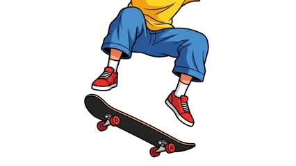 Obraz premium Dynamic cartoon illustration depicting an athletic individual performing an aerial skateboard