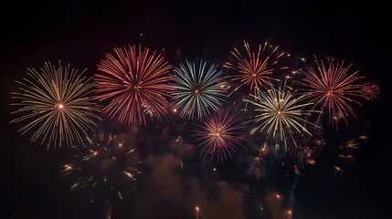 Colourful fireworks exploding in the night sky