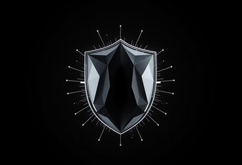 Shiny silver metallic shield icon with a medieval steel design featuring a central diamond vector illustration as a protective emblem for security and art