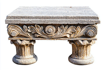 Ancient Stone Table with Intricate Floral Carvings and Columns