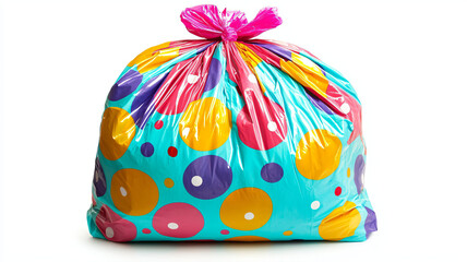 Colorful Polka Dot Trash Bag Filled with Unwanted Household Items