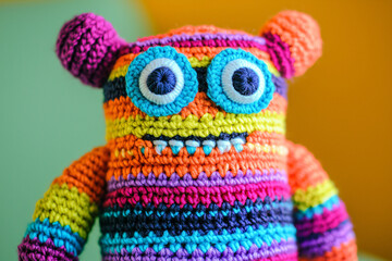 Colorful Crochet Monster Toy with Big Eyes and Fun Designs
