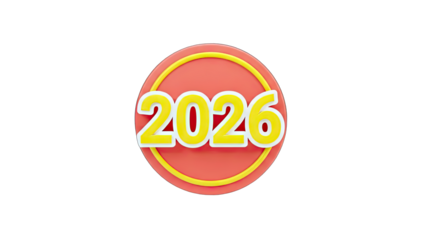 2026 Year Number on a Red Circle - Isolated