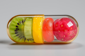 Fruit Capsule Nutrition Concept on Neutral Background