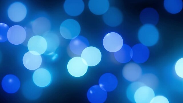 A captivating abstract background features dynamic blue bokeh lights, creating a shimmering, ethereal effect. Out-of-focus circular lights of varying sizes and intensities gently drift and pulsate aga