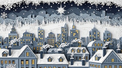 Winter Cityscape - A Festive Holiday Scene with Snowfall.