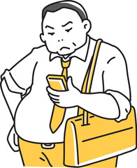 スマホを見つめるメタボな男性社員