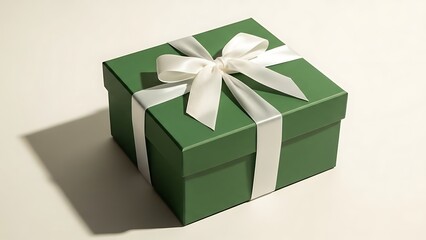 Obraz premium Elegant Green Gift Box with White Ribbon and Bow.