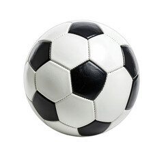 A classic black and white soccer ball isolated against a deep black background.
