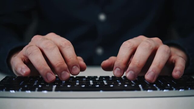 Hands typing on keyboard, programming and online work concept