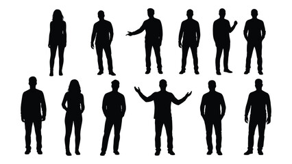 Diverse group of people in black standing together various poses depicted a striking silhouette © BIPUL