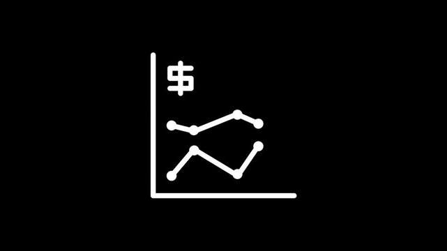 Animated stock market line graph icon with dollar sign showing financial fluctuation trends