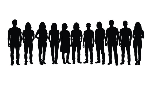 a row of diverse people standing together depicted as a dark silhouette