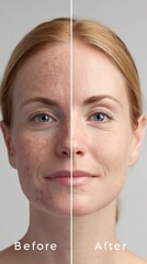 Face Transformation: A striking side-by-side comparison of a woman's face showcasing before and after aspects of a skin treatment, highlighting the power of transformation.