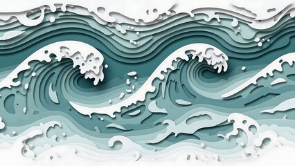 Stylized Ocean Waves with Layered Paper Cut Effect.