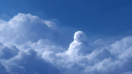 Whimsical Cloud Dweller: A charming snowman, crafted from pristine white snow, takes up residence amidst fluffy cumulus clouds, embodying the whimsical charm of winter and the magic of dreams.