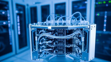 Quantum Computer in Data Center with Liquid Cooling System.