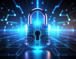 Futuristic Glass Padlock Cybersecurity Digital Protection Concept