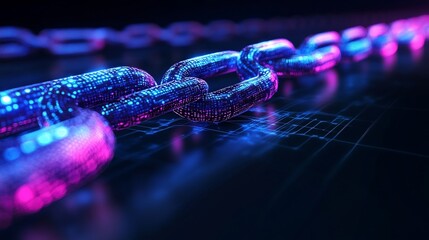 Futuristic Blockchain Technology Concept with Glowing Chain Links