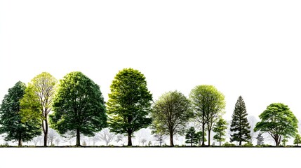 Obraz premium Diverse array of lush green trees against a bright white backdrop, a vibrant nature scene.