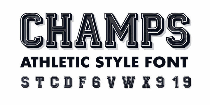 Bold champs lettering with athletic style font and sample characters displayed