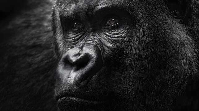Intense Gorilla Portrait - A Study in Black and White.