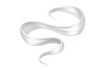 White flowing abstract ribbon swirling creating dynamic smooth curving shape on transparent background