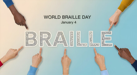 Hands assembling the word braille for world braille day celebration
