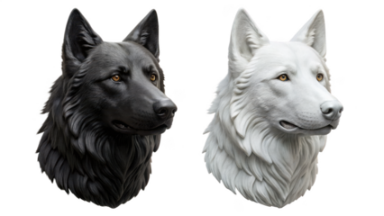 Black and white german shepherd dog heads side by side