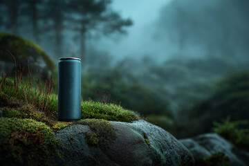 Energy Drink Can Mockup Isolated on a Natural Outdoor Mossy Background
