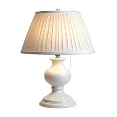 Elegant white ceramic table lamp with a pleated shade on a black background.
