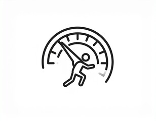 Dynamic Performance Icon Speedometer with Running Figure Symbolizing Pace, Efficiency, and Progress. Vector Illustration of Human Endeavor and Rapid Achievement on a White Background