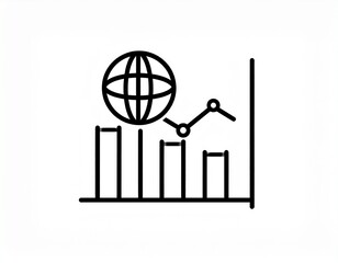 Modern minimalist icon illustrating worldwide business analytics, data visualization, and international growth trends, perfect for financial reports and market overviews and strategic planning