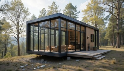 Fototapeta premium Contemporary Glass House Design for Residential Development and Real Estate Advertising