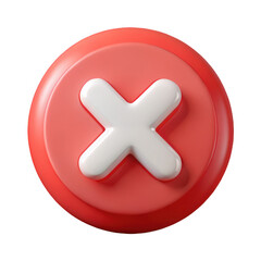 Fototapeta premium 3d rendered red circular button with a white cross symbol isolated on transparent background