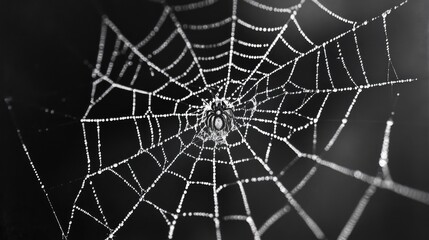 Obraz premium Black background featuring intricate white spider webs 