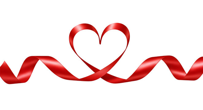 Red ribbon forming a heart shape