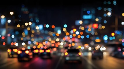 Cars move through a busy city street at night surrounded by bright lights from buildings and advertisements. The scene is lively with many vehicles on the road.