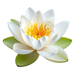 A stunning close-up of a white water lily with vibrant yellow stamen against a black background.