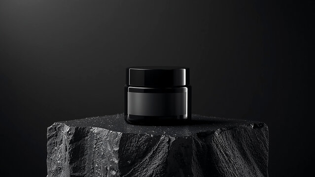 Premium Luxury Skincare Cream Jar on Dark Stone Pedestal