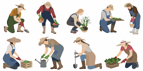 Diverse group of people gardening and tending to plants outdoors