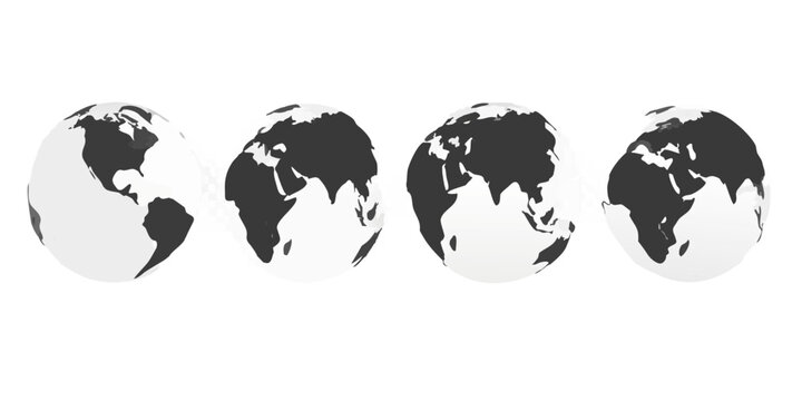 Evolution of earth s landmasses over time displayed in a series of grayscale globes