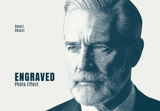 Duotone Engraved Photo Effect Mockup with Vintage Etching Style