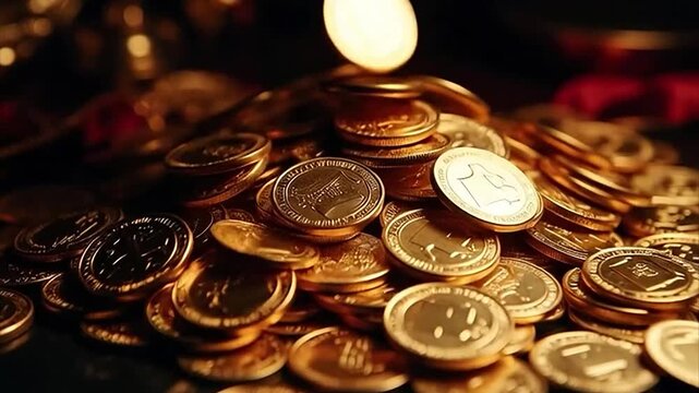 Slow Rain of Stacked Coins Wealth Concept