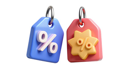 Discount sale tags with percent and star symbol