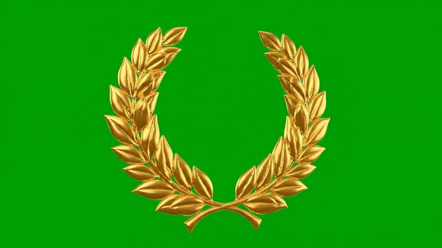 Golden laurel wreath symbol on bright green background.
