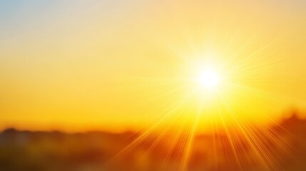 Vibrant golden sun radiance bathes expansive azure sky with brilliant light and warmth displaying natural splendor.