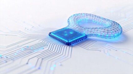 Blue glowing circuit board with key shape