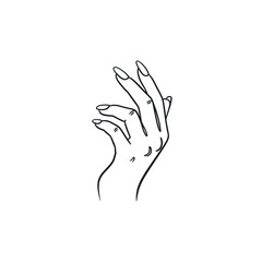 Obraz premium Elegant hand gesture drawing with long nails and delicate lines.